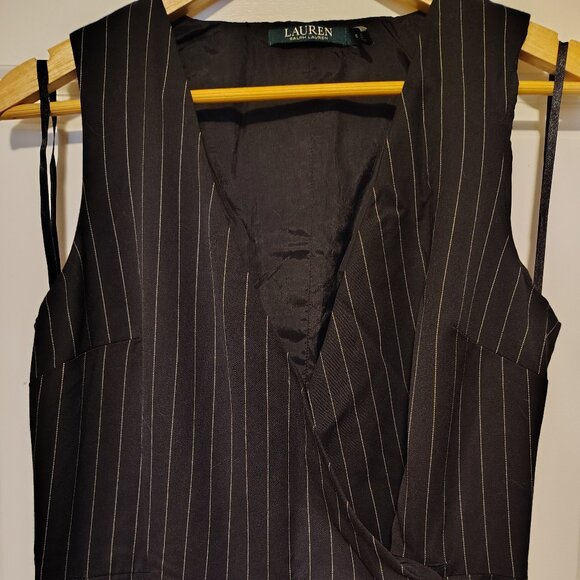 Ralph Lauren Black Pinstripe Jumpsuit Sleeveless Flared Pant - Picture 5 of 9